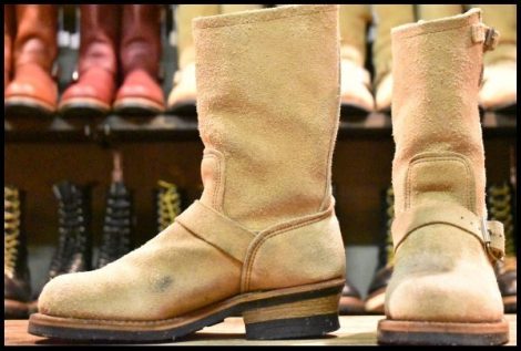 【5.5D 良品 PT91刺繍】レッドウィング 8268 スエード エンジニア タン ラフアウト スチールトゥ ベージュ ブーツ redwing HOPESMORE