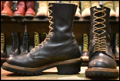【8.5E 良品 羽タグ】レッドウィング 699 ロガー 黒 ブラッククローム ロング スチール無し 2218 ブーツ redwing HOPESMORE