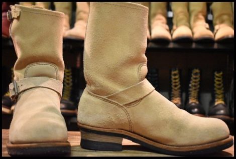 【9D 良品 PT99プリント 旧シルエット 06年】レッドウィング 8268 スエード エンジニア スチールトゥ ベージュ ブーツ redwing HOPESMORE