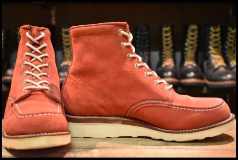 【8.5E 良品 白タグ】Chippewa チペワ 編み上げブーツ 90313 赤スエード レッド ラフアウト ビブラム4014 レースアップ HOPESMORE