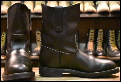 【7.5E 箱付 美品 羽タグ】レッドウィング 1180 ペコス 黒 ブラッククローム プルオン ブーツ redwing pecos HOPESMORE