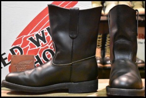 【7.5E 箱付 美品 羽タグ】レッドウィング 1180 ペコス 黒 ブラッククローム プルオン ブーツ redwing pecos HOPESMORE