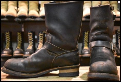 【9.5D 中古 PT91プリント 96年】レッドウィング 2268 エンジニア ブラッククローム スチールトゥ プルオン ブーツ redwing HOPESMORE