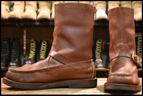 【8.5EE 良品 白タグ】RUSSELL MOCCASIN ラッセルモカシン ゼファーブーツ ブラウン 茶 ビブラム バックジップ ブーツ HOPESMORE