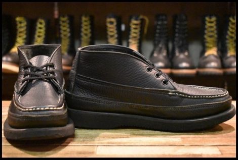 【8.5E 美品】RUSSELL MOCCASIN ラッセルモカシン スポーティングクレーチャッカ ダブルモカシン ブラック 黒 短靴 ブーツ HOPESMORE