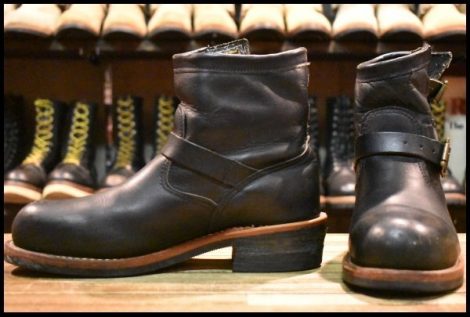 【9.5E 良品 黒タグ】Chippewa チペワ 91002 ショートエンジニア 7インチハイト オイルドレザー ビブラム ブラック 黒 ブーツ HOPESMORE