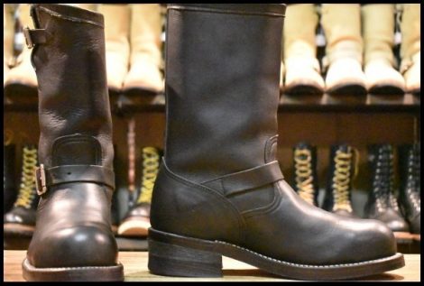 【8E 美品 白タグ】Chippewa チペワ エンジニア 27863 黒 ブラック スチールトゥ 11インチハイト ブーツ 2268 HOPESMORE