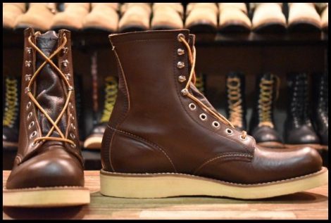 【9B 箱付 DEAD 旧羽タグ 75年09月刻印】レッドウィング 708 ロング 茶 ブラウン ガラスレザー ブーツ ビンテージ redwing HOPESMORE