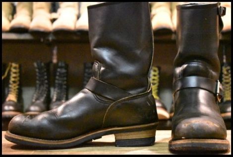 【9D 中古 PT91プリント 96年】レッドウィング 2268 エンジニア 黒 ブラック クローム スチールトゥ ブーツ redwing HOPESMORE