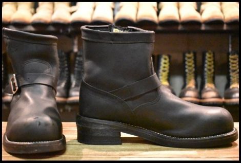 【9E 箱付 美品 黒タグ】Chippewa チペワ 1901M58 ショートエンジニア ブラック 黒 スチールトゥ ビブラム ブーツ HOPESMORE