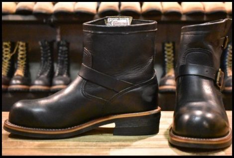 【8E 良品 白タグ】Chippewa チペワ 91002 ショートエンジニア 7インチハイト オイルドレザー ビブラム ブラック 黒 ブーツ HOPESMORE