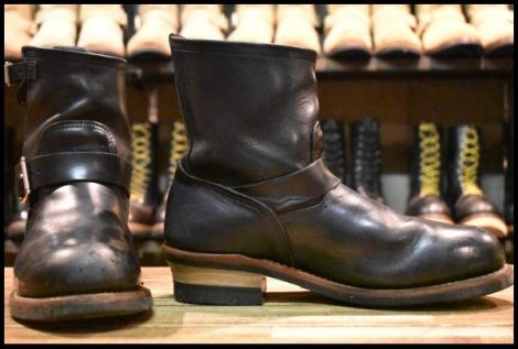 【9.5D 良品 11年】レッドウィング 2976 ショート エンジニア 黒 ブラッククローム スチールトゥ プルオン ブーツ redwing HOPESMORE