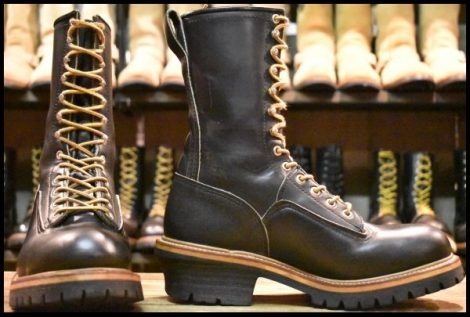 【8D 良品 PT91刺繍 98年】レッドウィング 2210 ロガー 黒 ブラッククローム スチールトゥ レースアップ ブーツ 2218 redwing HOPESMORE