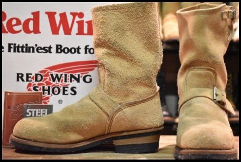 【7.5D 箱付 良品 PT91刺繍 97年】レッドウィング 8268 スエード エンジニア タン ラフアウト スチールトゥ ベージュ ブーツ HOPESMORE