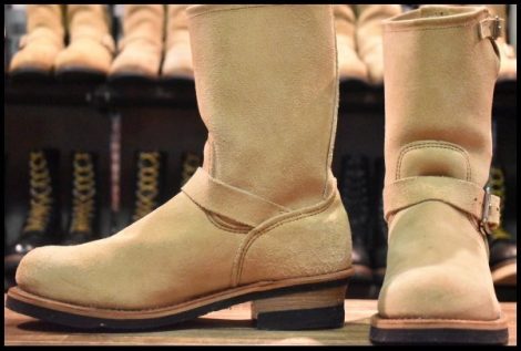 【9D 美品 PT99プリント 旧シルエット 05年】レッドウィング 8268 スエード エンジニア スチールトゥ ベージュ ブーツ redwing HOPESMORE