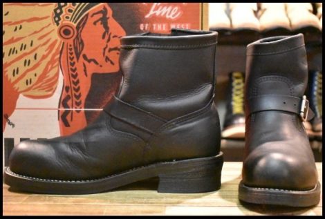 【10E 箱付 美品 黒タグ】Chippewa チペワ 1901M58 ショートエンジニア ブラック 黒 スチールトゥ ビブラム ブーツ HOPESMORE