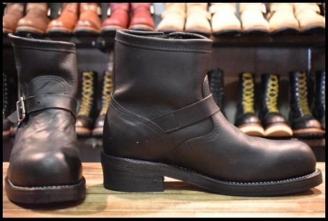 【10E 箱付 美品 黒タグ】Chippewa チペワ 1901M58 ショートエンジニア ブラック 黒 スチールトゥ ビブラム ブーツ HOPESMORE