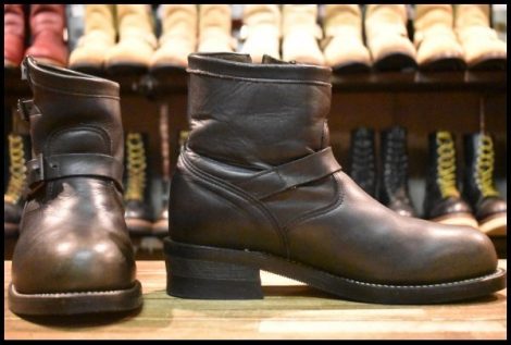 【9E 良品 白タグ】Chippewa チペワ ショート エンジニア 27872 黒 ブラック スチールトゥ 7インチハイト 2976 ブーツ HOPESMORE