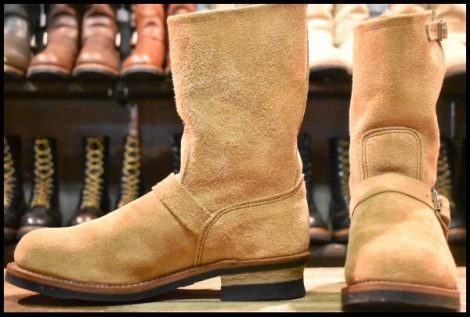 【10D 美品 18年】レッドウィング 9269 スエード エンジニア タン ブルハイド ラフアウト ベージュ プルオン ブーツ redwing HOPESMORE