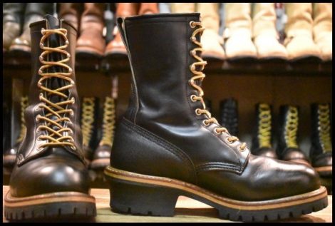 【9D 美品 PT91刺繍】レッドウィング 2218 ロガー 黒 ブラッククローム スチールトゥ 編み上げ ロング ブーツ redwing HOPESMORE