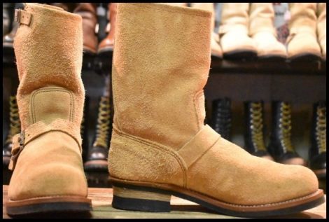 【10D 美品 18年】レッドウィング 9269 スエード エンジニア タン ブルハイド ラフアウト ベージュ プルオン ブーツ redwing HOPESMORE