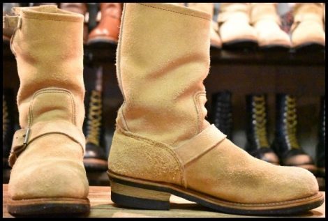 【8.5D 良品 PT91刺繍】レッドウィング 8268 スエード エンジニア タン ラフアウト スチールトゥ ベージュ ブーツ redwing HOPESMORE