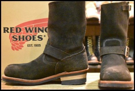 【8D 箱付 良品 10年】レッドウィング 8274 黒スエード エンジニア ブラック ラフアウト スチールトゥ プルオン ブーツ redwing HOPESMORE