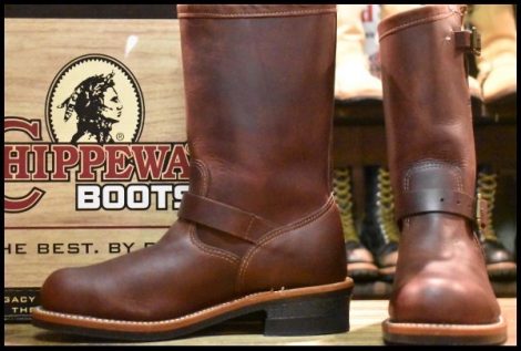 【8.5E 箱付 未使用 黒タグ】Chippewa チペワ 91068 エンジニア コードバン バーガンディ 11インチハイト スチールトゥ ブーツ HOPESMORE