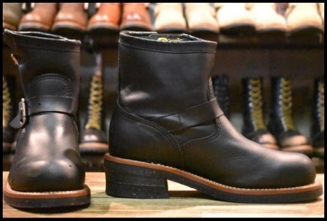 【7E 箱付 美品 黒タグ】Chippewa チペワ 1901M10 ショートエンジニア ブラック 黒 スチールトゥ ビブラム ブーツ HOPESMORE