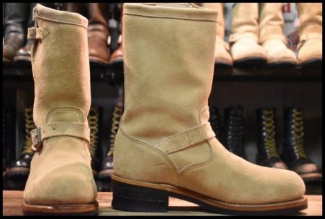 【8E 箱付 美品 PT83 黒タグ 93年】Chippewa チペワ スエード エンジニア 90863 サンドスエード ベージュ スチールトゥ ブーツ HOPESMORE