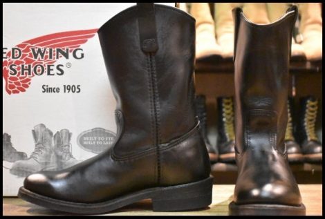 【8E 箱付 美品 07年】レッドウィング 8155 ペコス 黒 ブラッククローム プルオン ブーツ redwing pecos HOPESMORE