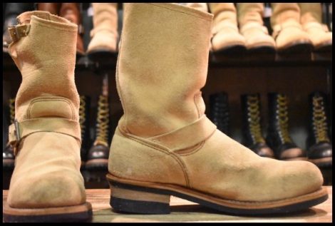 【9D 良品 PT99プリント 旧シルエット 05年】レッドウィング 8268 スエード エンジニア スチールトゥ ベージュ ブーツ redwing HOPESMORE