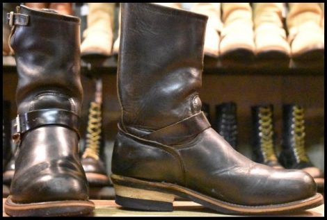 【8D 良品 PT91刺繍】レッドウィング 2268 エンジニア 黒 ブラッククローム スチールトゥ プルオン ブーツ redwing HOPESMORE