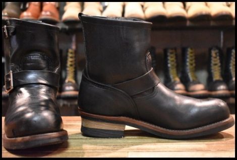 【8D 良品 10年】レッドウィング 2976 ショート エンジニア 黒 ブラッククローム スチールトゥ プルオン ブーツ redwing HOPESMORE