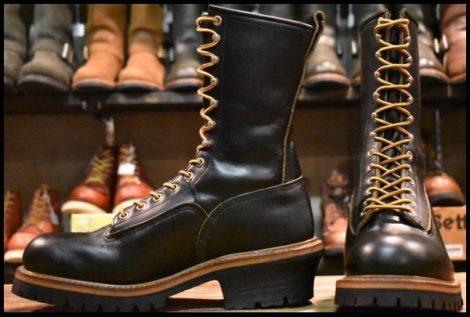 【8D 美品 PT91刺繍 98年】レッドウィング 2210 ロガー 黒 ブラッククローム スチールトゥ レースアップ ブーツ redwing HOPESMORE