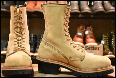 【8D 箱付 美品 PT91刺繍 98年】レッドウィング 8218 スエード ロガー タンラフアウト ベージュ 編み上げ ロング ブーツ redwing HOPESMORE