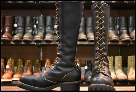 【7.5D 良品 PT99 03年】WESCO ウエスコ カスタムジョブマスター 黒 ブラック ロング ビブラム100シングル レースアップ ブーツ HOPESMORE