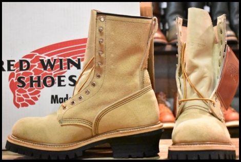 【8D 箱付 DEAD PT91刺繍 98年】レッドウィング 8218 スエード ロガー タンラフアウト ベージュ 編み上げ ロング ブーツ redwing HOPESMORE