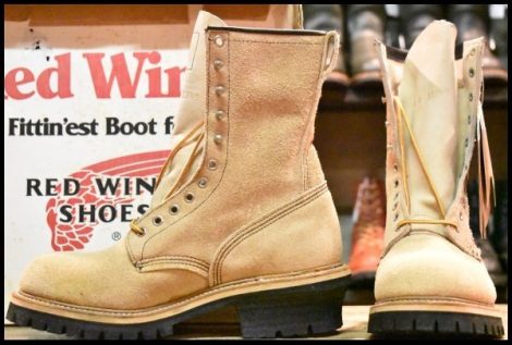 【8.5D DEAD PT91刺繍 98年】レッドウィング 8218 スエード ロガー タンラフアウト ベージュ 編み上げ ロング ブーツ redwing HOPESMORE