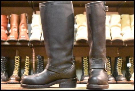 【7D 良品 白タグ】Chippewa チペワ 27909 エンジニア ブラック 黒 スチールトゥ ロング ビブラム ブーツ HOPESMORE