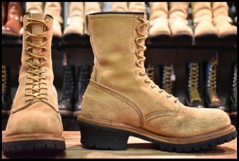 【10D 良品 PT91刺繍 98年】レッドウィング 8218 スエード ロガー タンラフアウト ベージュ 編み上げ ロング ブーツ redwing HOPESMORE