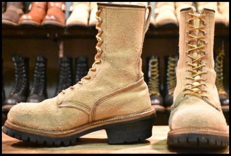 【7D 良品 PT83】レッドウィング 8218 スエードロガー タンラフアウト ベージュ 編み上げ レースアップ ブーツ redwing HOPESMORE