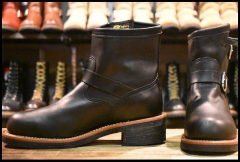 【8.5E 美品 黒タグ】Chippewa チペワ 1901M10 ショートエンジニア ブラック 黒 スチールトゥ ビブラム ブーツ HOPESMORE