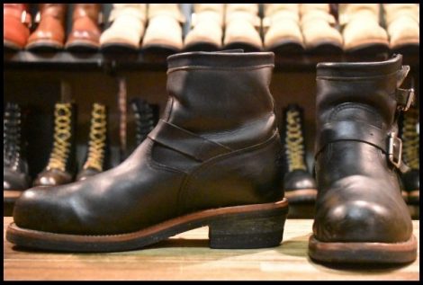 【8.5E 良品 黒タグ】Chippewa チペワ 1901M10 ショートエンジニア ブラック 黒 スチールトゥ ビブラム ブーツ HOPESMORE