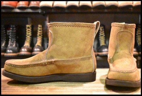 【8.5E 美品】RUSSELL MOCCASIN ラッセルモカシン ノックアバウト ララミースエード ベージュ ラフアウト プルオン ブーツ HOPESMORE