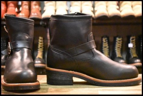【8.5E 美品 黒タグ】Chippewa チペワ 1901M10 ショートエンジニア ブラック 黒 スチールトゥ ビブラム ブーツ HOPESMORE