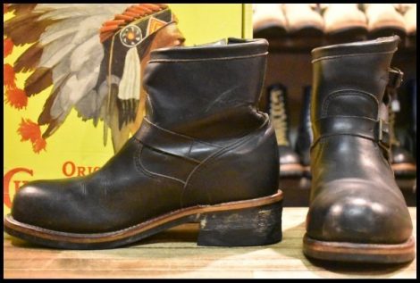 【8E 箱付 良品 白タグ】Chippewa チペワ 91002 ショートエンジニア 7インチハイト オイルドレザー ビブラム ブラック 黒 ブーツ HOPESMORE