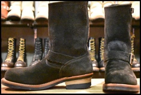 【7.5D 良品 10年】レッドウィング 8274 黒スエード エンジニア ブラック ラフアウト スチールトゥ プルオン ブーツ redwing HOPESMORE