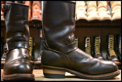 【7.5D 中古 PT91刺繍 98年】レッドウィング 2268 エンジニア 黒 ブラッククローム スチールトゥ プルオン ブーツ redwing HOPESMORE