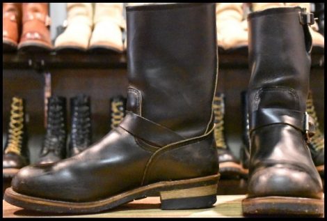 【9D 良品 PT91プリント 96年】レッドウィング 2268 エンジニア 黒 ブラッククローム スチールトゥ プルオン ブーツ redwing HOPESMORE